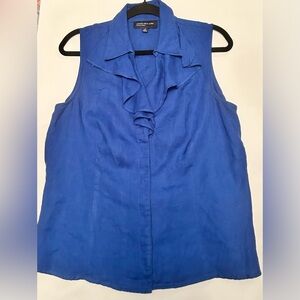 Jones New York Cobalt Blue Linen Ruffle Blouse
